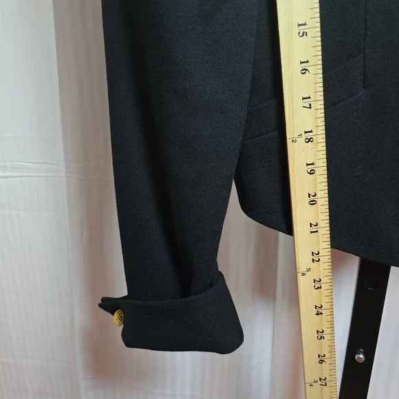 Doncaster Black Tailored Wool Jacket Gold Button Cropped Blazer Made in USA - Picture 8 of 10